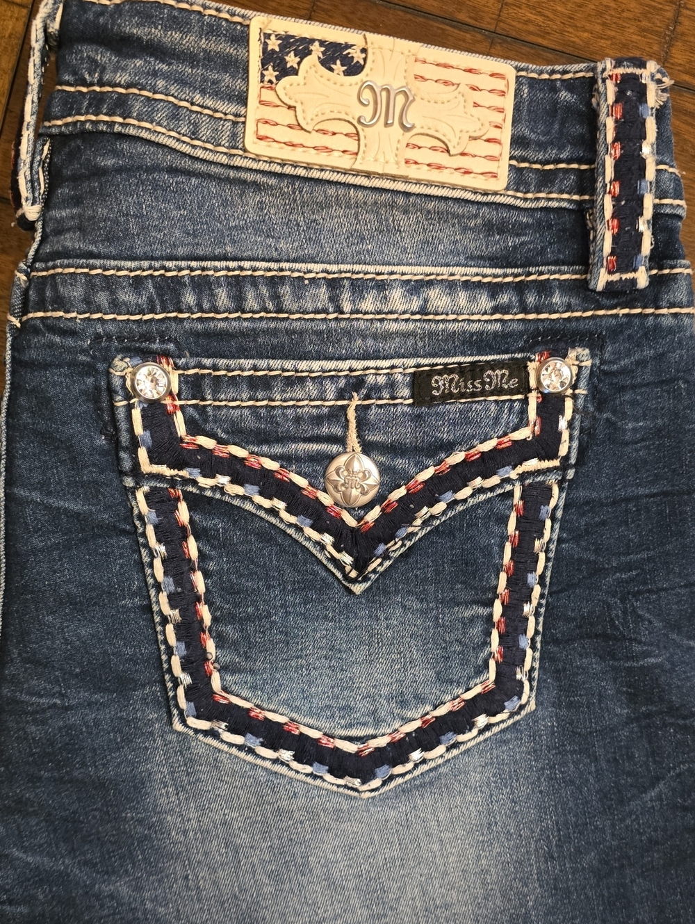 Miss Me Distressed Blue Denim Shorts with Braided Trim - Picture 8 of 8